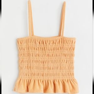 H&M Smocked Terry Camisole Crop Top Beachy Peach Light Orange Size L NWOT
